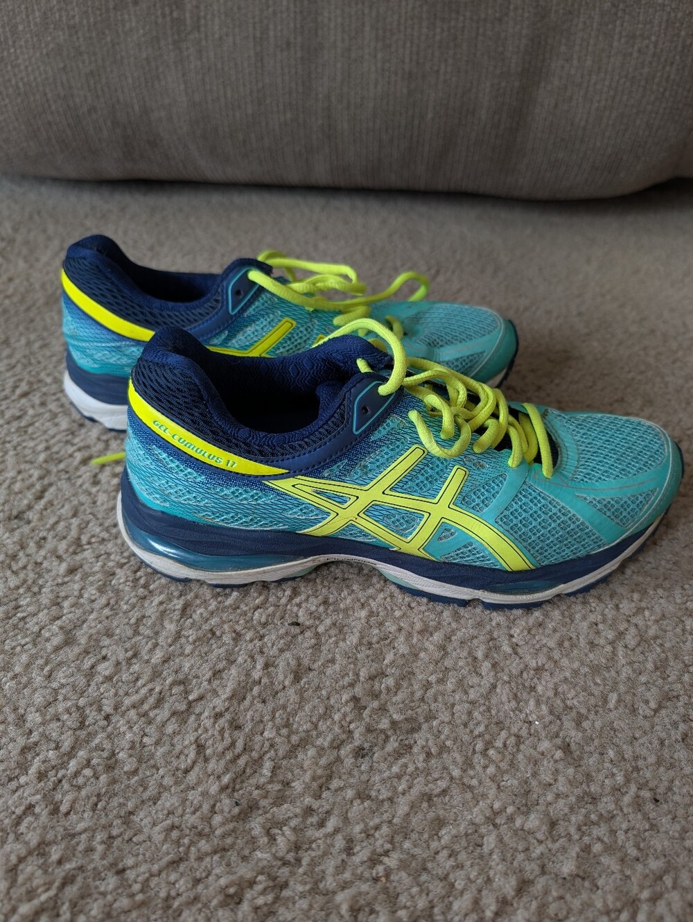 ASICS Women's Aqua and Neon Yellow Running Sneakers